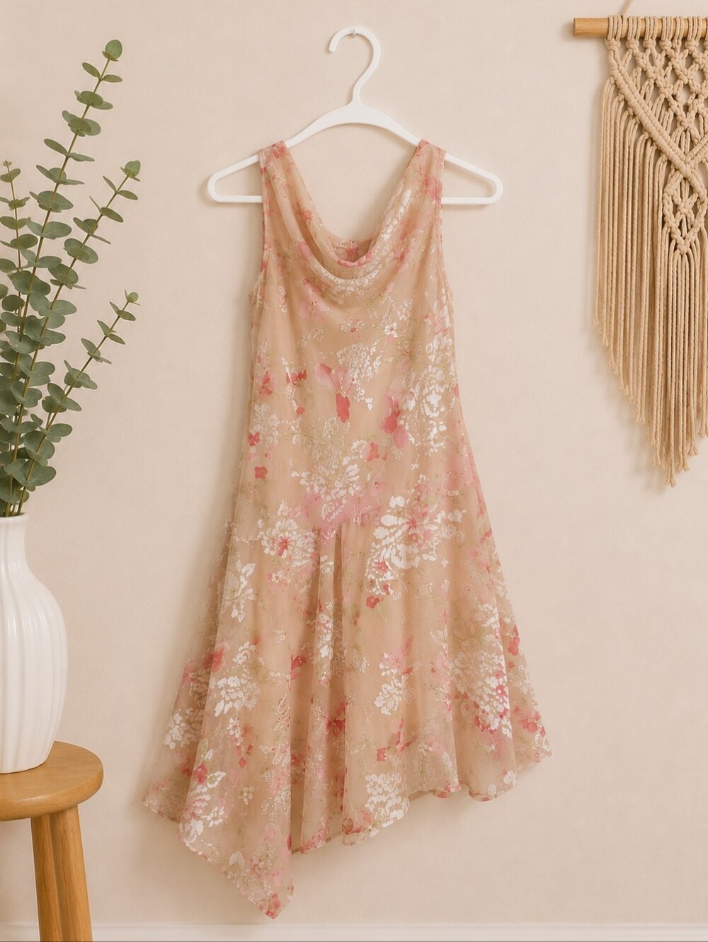 Cowl Neck Floral Sleeveless Dress